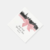 NYC Wide Skyline Etched BW Light Pink Ribbon Servet (Hoek)