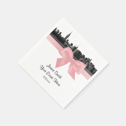NYC Wide Skyline Etched BW Light Pink Ribbon Servet (Hoek)