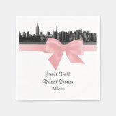 NYC Wide Skyline Etched BW Light Pink Ribbon Servetten (Voorkant)