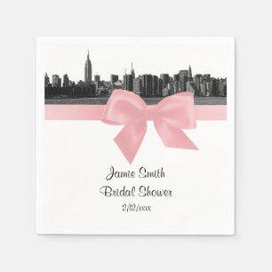 NYC Wide Skyline Etched BW Light Pink Ribbon Servetten