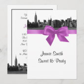 NYC Wide Skyline Etched BW Lila Sweet 16 Kaart (Voorkant / Achterkant)