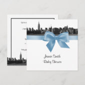 NYC Wide Skyline Etched BW Lt Blue Baby shower SQ Kaart (Voorkant / Achterkant)