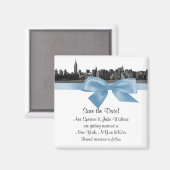 NYC Wide Skyline Etched BW Lt Blue Save the Date Magneet (Voorkant / Achterkant)