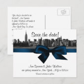 NYC Wide Skyline Etched BW Navy Blue Opslaan van d Aankondigingskaart (Voorkant / Achterkant)