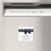 NYC Wide Skyline Etched BW Navy Blue Opslaan van d Magneet (Insitu (Vaatwasser))