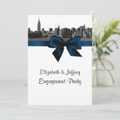 NYC Wide Skyline Etched BW Navy Engagement Party Kaart (Staand voorkant)
