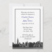 NYC Wide Skyline Etched BW Navy Engagement Party Kaart (Achterkant)