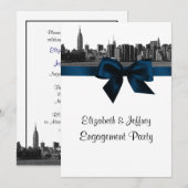 NYC Wide Skyline Etched BW Navy Engagement Party Kaart (Voorkant / Achterkant)