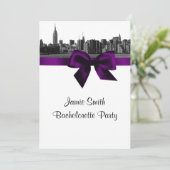 NYC Wide Skyline Etched BW Paars Bachelorette Pty Kaart (Staand voorkant)