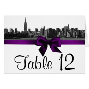 NYC Wide Skyline Etched BW Paars Table Number