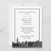 NYC Wide Skyline Etched BW Pink Bachelorette Party Kaart (Achterkant)