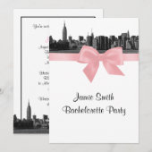 NYC Wide Skyline Etched BW Pink Bachelorette Party Kaart (Voorkant / Achterkant)