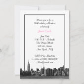 NYC Wide Skyline Etched BW Pink Birthday Party Kaart (Achterkant)