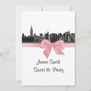 NYC Wide Skyline Etched BW Pink Sweet Sixteen Kaart