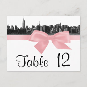 NYC Wide Skyline Etched BW Pink Table Number Briefkaart