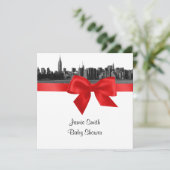 NYC Wide Skyline Etched BW Red Baby shower SQ Kaart (Staand voorkant)