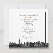 NYC Wide Skyline Etched BW Red Baby shower SQ Kaart (Achterkant)
