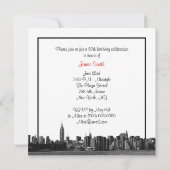 NYC Wide Skyline Etched BW Red Birthday Party SQ Kaart (Achterkant)
