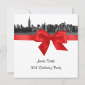 NYC Wide Skyline Etched BW Red Birthday Party SQ Kaart (Voorkant)