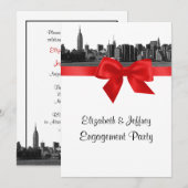 NYC Wide Skyline Etched BW Red Engagement Party Kaart (Voorkant / Achterkant)