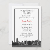 NYC Wide Skyline Etched BW Red Photo Afstuderen Kaart (Achterkant)