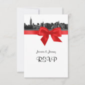 NYC Wide Skyline Etched BW Red RSVP Menu (Voorkant)