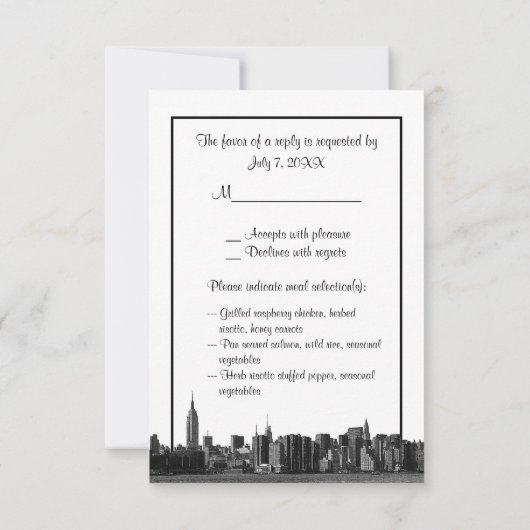 NYC Wide Skyline Etched BW Red RSVP Menu (Achterkant)