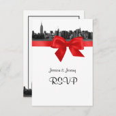 NYC Wide Skyline Etched BW Red RSVP Menu (Voorkant / Achterkant)
