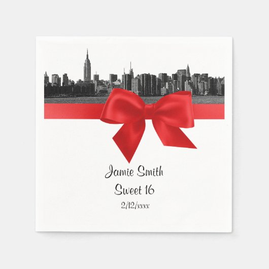 NYC Wide Skyline Etched BW Red Sweet Sixteen Servetten (Voorkant)