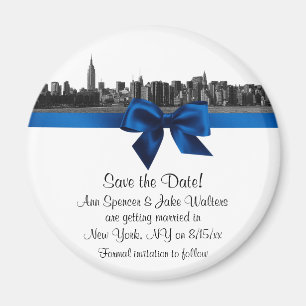 NYC Wide Skyline Etched BW Royal Blu Save the Date Magneet