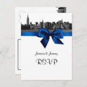 NYC Wide Skyline Etched BW Royal Blue RSVP 1 Uitnodiging Briefkaart (Voorkant / Achterkant)