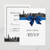 NYC Wide Skyline Etched BW Royal Blue RSVP #2 (Voorkant / Achterkant)