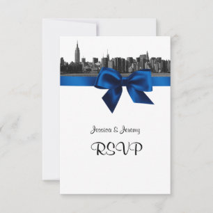 NYC Wide Skyline Etched BW Royal Blue RSVP #2 Kaartje
