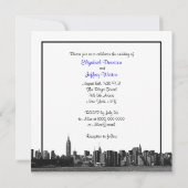 NYC Wide Skyline Etched BW Royal Blue Wedding SQ Kaart (Achterkant)