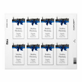 NYC Wide Skyline Etched BW Royal Blue Wine Label (Full Sheet)