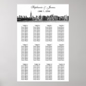 NYC Wide Skyline Etched BW Weddenschap Poster (Voorkant)