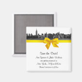 NYC Wide Skyline Etched BW Yellow Save the Date Magneet (Voorkant / Achterkant)