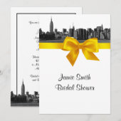 NYC Wide Skyline Etched BW Yellow Vrijgezellenfees Kaart (Voorkant / Achterkant)