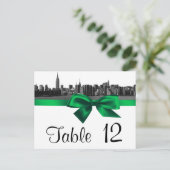 NYC Wide Skyline Ettched BW Green Table Number Briefkaart (Staand voorkant)
