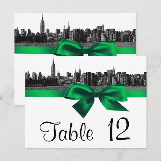 NYC Wide Skyline Ettched BW Green Table Number Briefkaart (Voorkant / Achterkant)