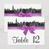 NYC Wide Skyline Ettched BW Lila Table Number Briefkaart (Voorkant / Achterkant)