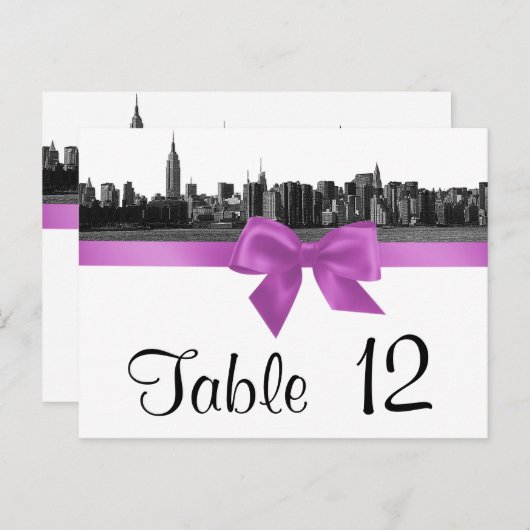 NYC Wide Skyline Ettched BW Lila Table Number Briefkaart (Voorkant / Achterkant)