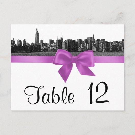 NYC Wide Skyline Ettched BW Lila Table Number Briefkaart (Voorkant)