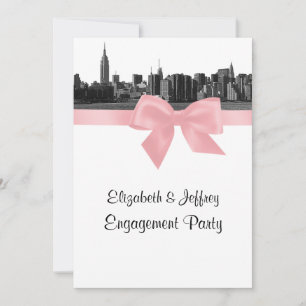 NYC Wide Skyline Etting BW Pink Engagement Party Kaart