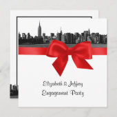 NYC Wide Skyline Etting BW Red Engagement Party SQ Kaart (Voorkant / Achterkant)
