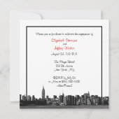 NYC Wide Skyline Etting BW Red Engagement Party SQ Kaart (Achterkant)