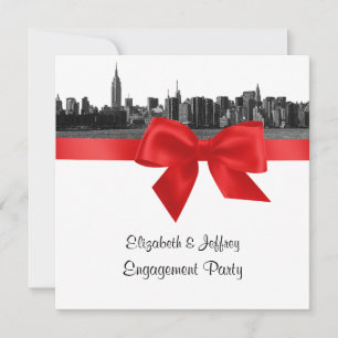 NYC Wide Skyline Etting BW Red Engagement Party SQ Kaart