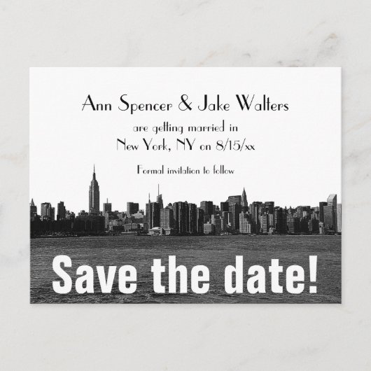 NYC Wide Skyline Geëtst Sla de datum op Aankondigingskaart (Voorkant)