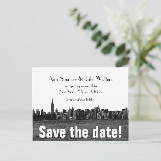 NYC Wide Skyline Geëtst Sla de datum op Aankondigingskaart (Staand voorkant)