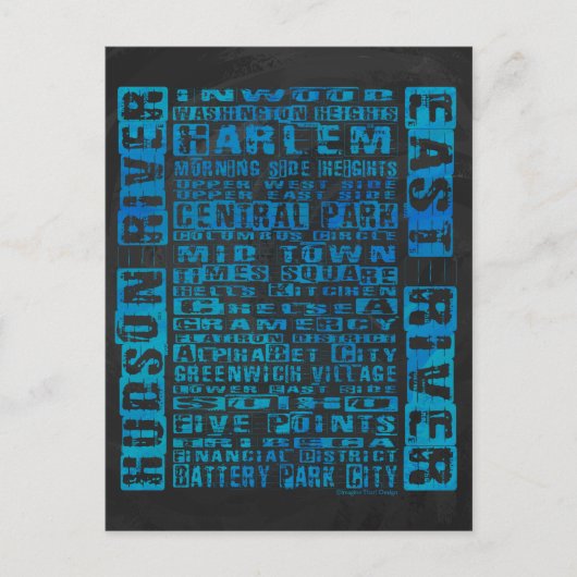 NYC Wijken Blauw Briefkaart (Voorkant)